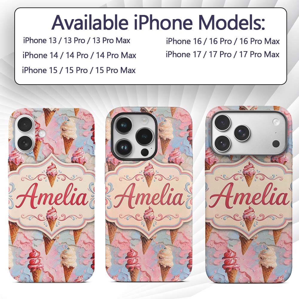 Melted Ice Cream Drip Effect Pattern in Pink and Custom Name Protective Phone Case Mobile Cover Durable Everyday Smartphone Shock Resistant