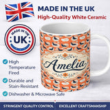 Personalized Custom Name Modern Abstract Seal on Orange Wave Seamless Pattern Lovely 11oz Ceramic Coffee Tea Mug White Large Handle