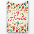 Cute Cartoon Ice Cream Cone Pattern in Pink Blue and Chocolate on  Personalised Custom Name Super Soft Fleece Blanket Bed Sofa Throw