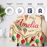 Cute Cartoon Ice Cream Cone Pattern in Pink Blue and Chocolate on  Personalised Custom Name Super Soft Fleece Blanket Bed Sofa Throw
