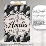 Monochrome Ice Cream Cone Pattern on Black with Swirl Texture Lovely  Personalised Custom Name Super Soft Fleece Blanket Bed Sofa Throw