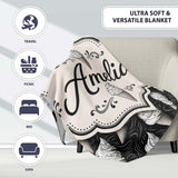 Monochrome Ice Cream Cone Pattern on Black with Swirl Texture Lovely  Personalised Custom Name Super Soft Fleece Blanket Bed Sofa Throw