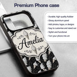 Monochrome Ice Cream Cone Pattern on Black with Custom Name Protective Phone Case Mobile Cover Durable Everyday Smartphone Shock Resistant
