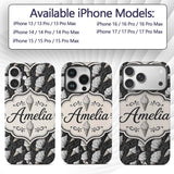 Monochrome Ice Cream Cone Pattern on Black with Custom Name Protective Phone Case Mobile Cover Durable Everyday Smartphone Shock Resistant