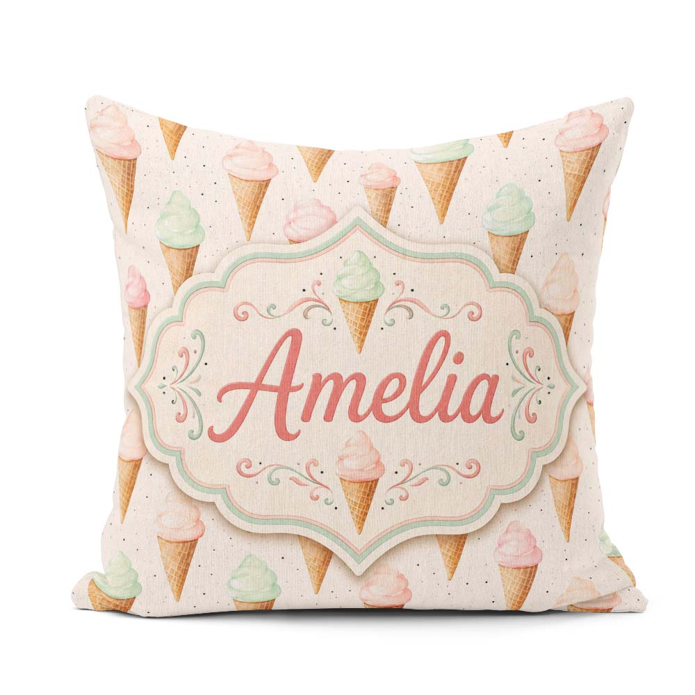 Custom Name Minimal Pastel Cream Cones on Light Grey with Dotted Square Filled Cushion Throw Pillow Sofa Bed Home Decor Zip Washable UK Made