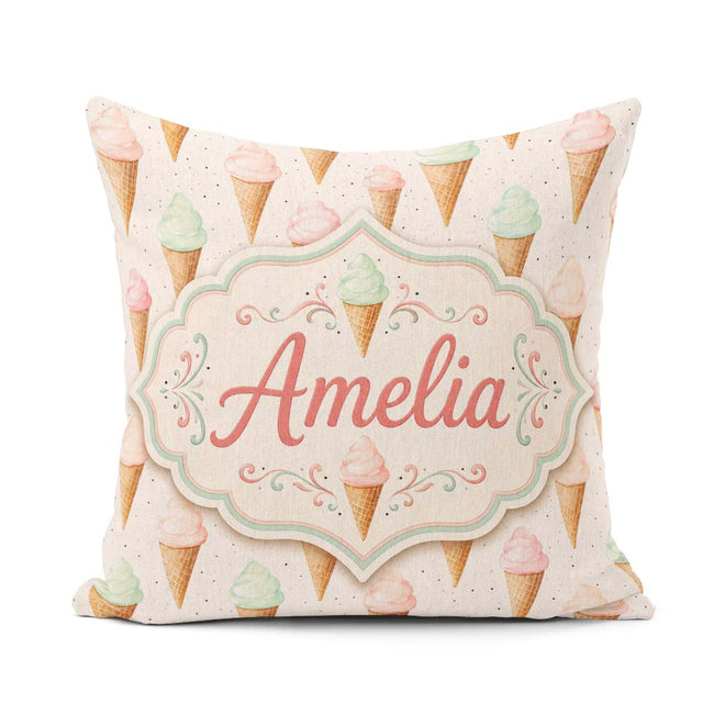 Custom Name Minimal Pastel Cream Cones on Light Grey with Dotted Square Filled Cushion Throw Pillow Sofa Bed Home Decor Zip Washable UK Made