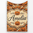 Classic Halloween Pumpkin Faces Repeating Pattern on Weathered Wood  Personalised Custom Name Super Soft Fleece Blanket Bed Sofa Throw