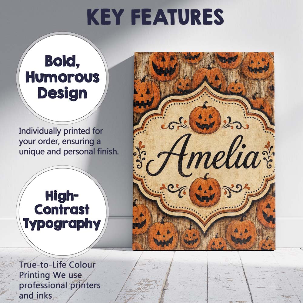 Personalised Name Classic Halloween Pumpkin Custom  Bespoke Interior Contemporary Canvas Wall Art Print Decor Picture Ready to Hang