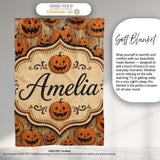 Classic Halloween Pumpkin Faces Repeating Pattern on Weathered Wood  Personalised Custom Name Super Soft Fleece Blanket Bed Sofa Throw