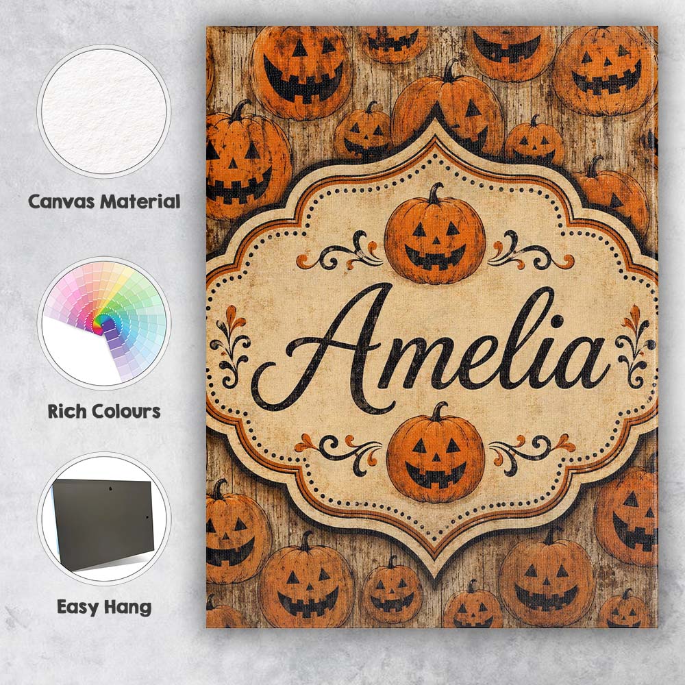 Personalised Name Classic Halloween Pumpkin Custom  Bespoke Interior Contemporary Canvas Wall Art Print Decor Picture Ready to Hang