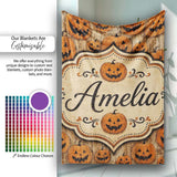 Classic Halloween Pumpkin Faces Repeating Pattern on Weathered Wood  Personalised Custom Name Super Soft Fleece Blanket Bed Sofa Throw