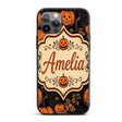 Bold Halloween Pumpkin Illustration Pattern on Custom Name Protective Phone Case Mobile Cover Durable Everyday Smartphone Shock Resistant