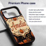 Bold Halloween Pumpkin Illustration Pattern on Custom Name Protective Phone Case Mobile Cover Durable Everyday Smartphone Shock Resistant