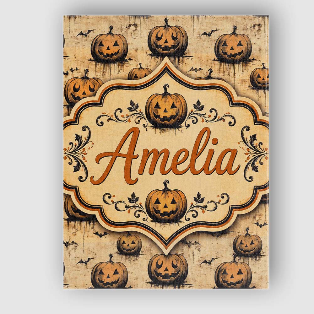 Personalised Name Grungy Halloween Pumpkins Custom  Bespoke Interior Contemporary Canvas Wall Art Print Decor Picture Ready to Hang