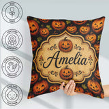 Custom Name Rustic Autumn Pumpkin Patch with Leaves on Dark Wood Square Filled Cushion Throw Pillow Sofa Bed Home Decor Zip Washable UK Made
