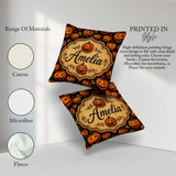 Custom Name Rustic Autumn Pumpkin Patch with Leaves on Dark Wood Square Filled Cushion Throw Pillow Sofa Bed Home Decor Zip Washable UK Made