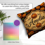 Custom Name Rustic Autumn Pumpkin Patch with Leaves on Dark Wood Square Filled Cushion Throw Pillow Sofa Bed Home Decor Zip Washable UK Made