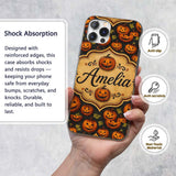 Rustic Autumn Pumpkin Patch with Leaves on Dark Custom Name Protective Phone Case Mobile Cover Durable Everyday Smartphone Shock Resistant