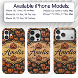 Rustic Autumn Pumpkin Patch with Leaves on Dark Custom Name Protective Phone Case Mobile Cover Durable Everyday Smartphone Shock Resistant