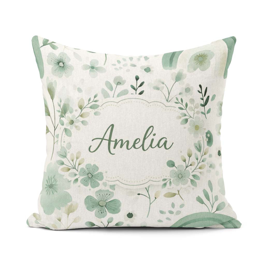 Custom Name Watercolor Green Rainbow Pattern Background Seamless Square Filled Cushion Throw Pillow Sofa Bed Home Decor Zip Washable UK Made