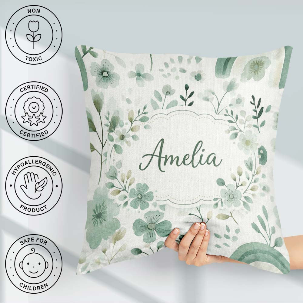 Custom Name Watercolor Green Rainbow Pattern Background Seamless Square Filled Cushion Throw Pillow Sofa Bed Home Decor Zip Washable UK Made