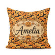 Custom Name Cartoon Pumpkin Toss Pattern on Dark Night Halloween Square Filled Cushion Throw Pillow Sofa Bed Home Decor Zip Washable UK Made