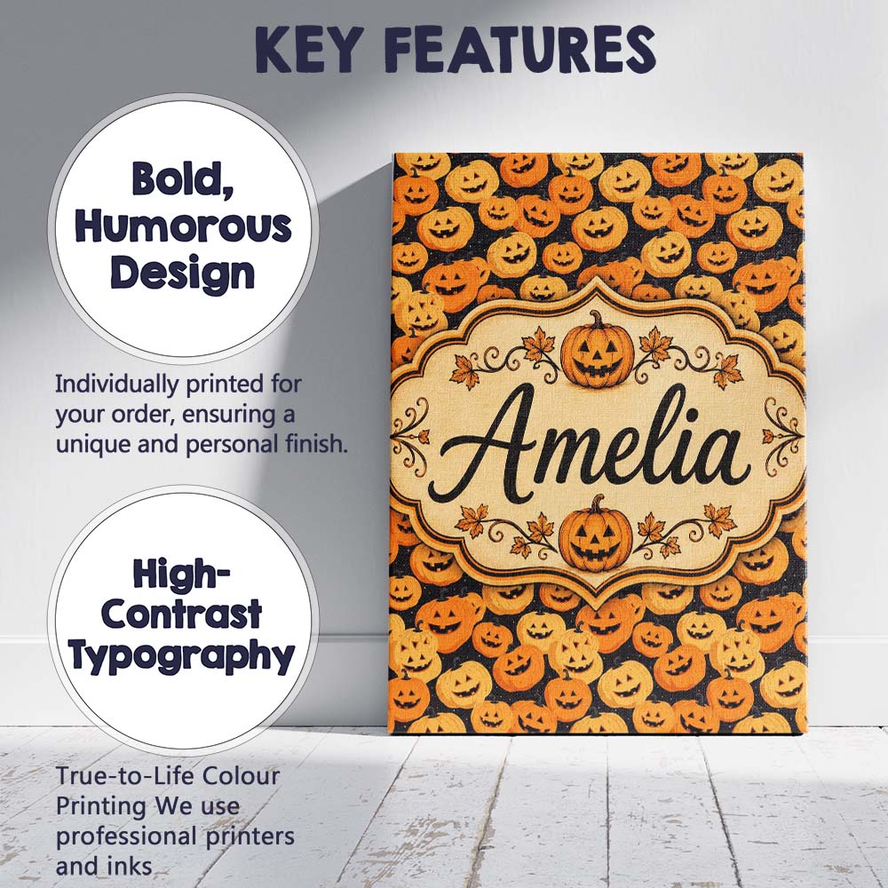 Personalised Name Cute Cartoon Pumpkin Toss Custom  Bespoke Interior Contemporary Canvas Wall Art Print Decor Picture Ready to Hang