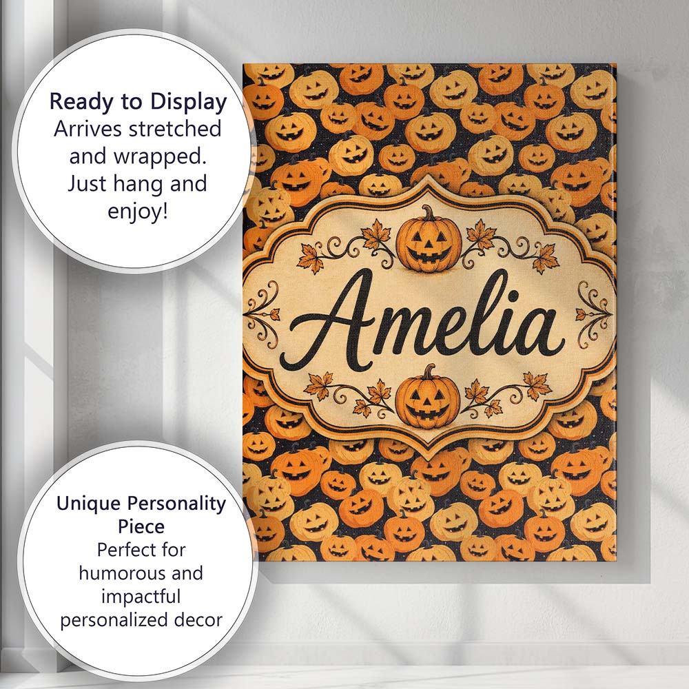 Personalised Name Cute Cartoon Pumpkin Toss Custom  Bespoke Interior Contemporary Canvas Wall Art Print Decor Picture Ready to Hang