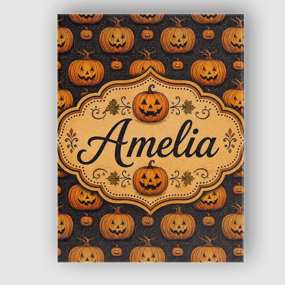 Personalised Name Ornate Halloween Pumpkin Custom  Unique Gift Idea Elegant Feature Canvas Wall Art Print Decor Picture Ready to Hang