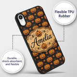 Ornate Halloween Pumpkin Motif with Swirls on Custom Name Protective Phone Case Mobile Cover Durable Everyday Smartphone Shock Resistant