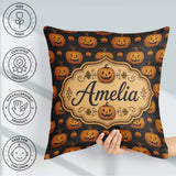Custom Name Ornate Pumpkin Motif with Swirls on Black Background Square Filled Cushion Throw Pillow Sofa Bed Home Decor Zip Washable UK Made