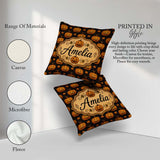 Custom Name Ornate Pumpkin Motif with Swirls on Black Background Square Filled Cushion Throw Pillow Sofa Bed Home Decor Zip Washable UK Made