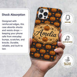 Ornate Halloween Pumpkin Motif with Swirls on Custom Name Protective Phone Case Mobile Cover Durable Everyday Smartphone Shock Resistant