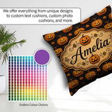 Custom Name Ornate Pumpkin Motif with Swirls on Black Background Square Filled Cushion Throw Pillow Sofa Bed Home Decor Zip Washable UK Made