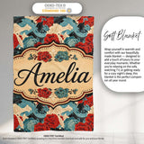 Japanese Style Floral Waves with Red Blue and Cream Blossoms Lovely  Personalised Custom Name Super Soft Fleece Blanket Bed Sofa Throw