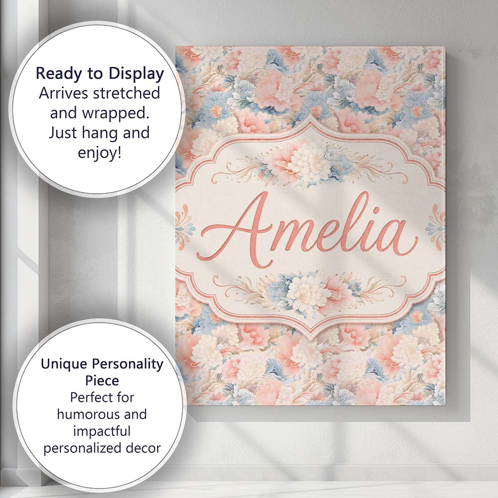 Personalised Name Soft Pastel Floral Garden Custom  Bespoke Interior Contemporary Canvas Wall Art Print Decor Picture Ready to Hang