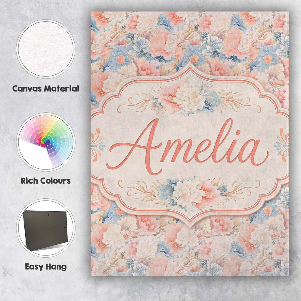 Personalised Name Soft Pastel Floral Garden Custom  Bespoke Interior Contemporary Canvas Wall Art Print Decor Picture Ready to Hang