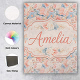 Personalised Name Soft Pastel Floral Garden Custom  Bespoke Interior Contemporary Canvas Wall Art Print Decor Picture Ready to Hang