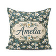 Custom Name Teal Background White Floral Botanical with Detailed Square Filled Cushion Throw Pillow Sofa Bed Home Decor Zip Washable UK Made