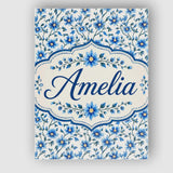 Personalised Name Classic Blue Floral Vine Custom  Unique Gift Idea Elegant Feature Canvas Wall Art Print Decor Picture Ready to Hang