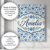 Personalised Name Classic Blue Floral Vine Custom  Unique Gift Idea Elegant Feature Canvas Wall Art Print Decor Picture Ready to Hang