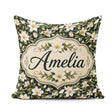 Custom Name Dark Magnolia Style White Flowers with Green Foliage Square Filled Cushion Throw Pillow Sofa Bed Home Decor Zip Washable UK Made