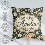 Custom Name Dark Magnolia Style White Flowers with Green Foliage Square Filled Cushion Throw Pillow Sofa Bed Home Decor Zip Washable UK Made