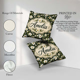 Custom Name Dark Magnolia Style White Flowers with Green Foliage Square Filled Cushion Throw Pillow Sofa Bed Home Decor Zip Washable UK Made