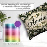 Custom Name Dark Magnolia Style White Flowers with Green Foliage Square Filled Cushion Throw Pillow Sofa Bed Home Decor Zip Washable UK Made