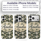 Dark Background Magnolia Style White Flowers with Custom Name Protective Phone Case Mobile Cover Durable Everyday Smartphone Shock Resistant