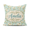 Custom Name Light Blue Background Delicate Flower Branch Pattern Square Filled Cushion Throw Pillow Sofa Bed Home Decor Zip Washable UK Made