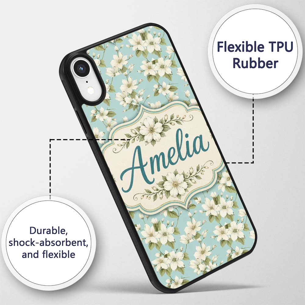 Light Blue Background Delicate Printed Design Custom Name Protective Phone Case Mobile Cover Durable Everyday Smartphone Shock Resistant