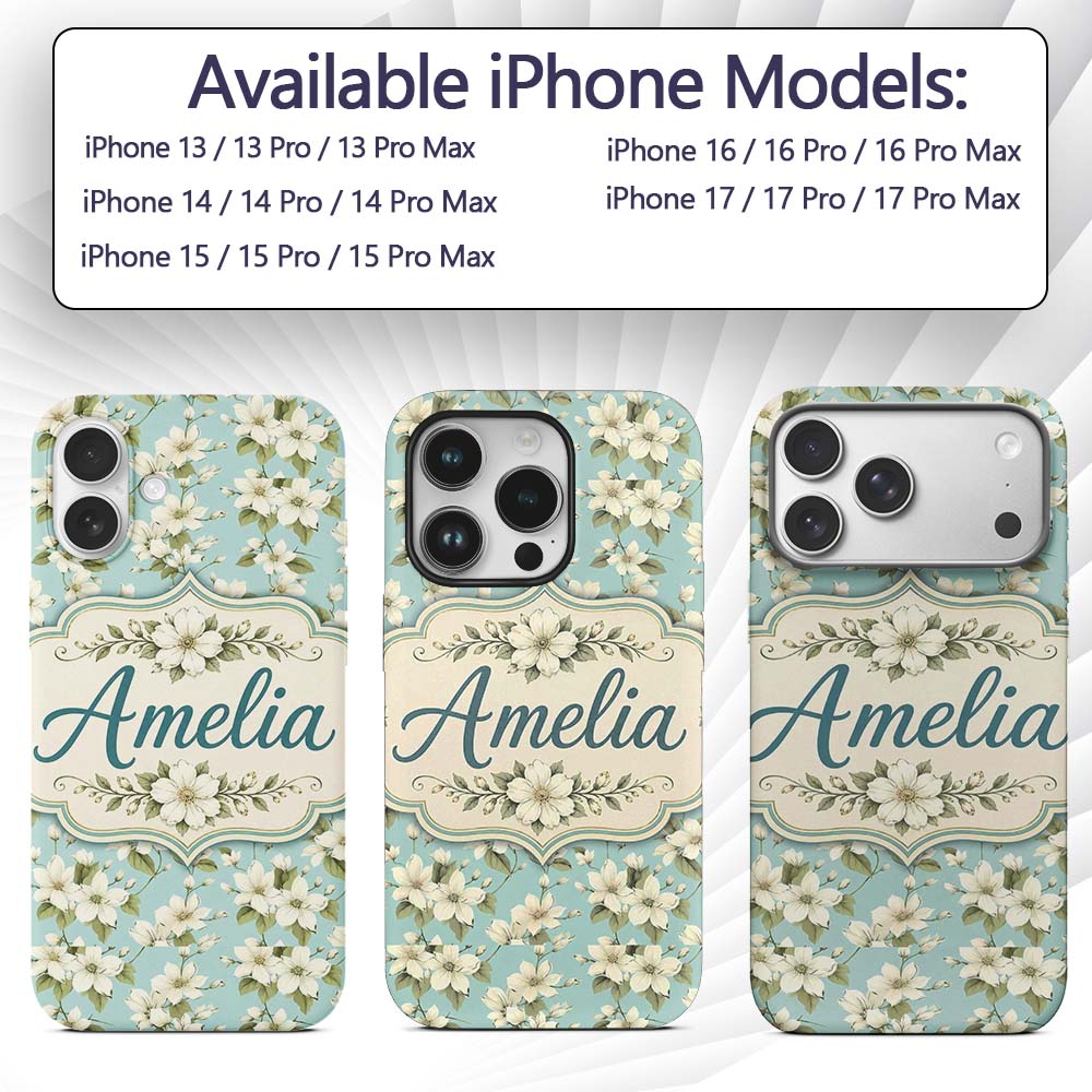 Light Blue Background Delicate Printed Design Custom Name Protective Phone Case Mobile Cover Durable Everyday Smartphone Shock Resistant