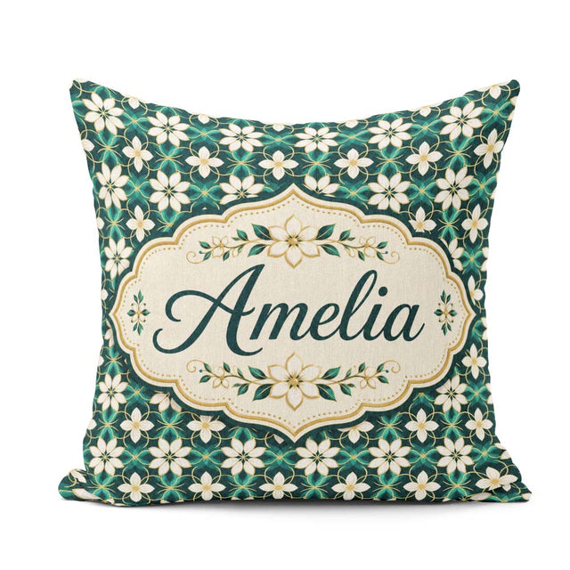 Custom Name Elegant White Floral Lattice on Geometric Background Square Filled Cushion Throw Pillow Sofa Bed Home Decor Zip Washable UK Made